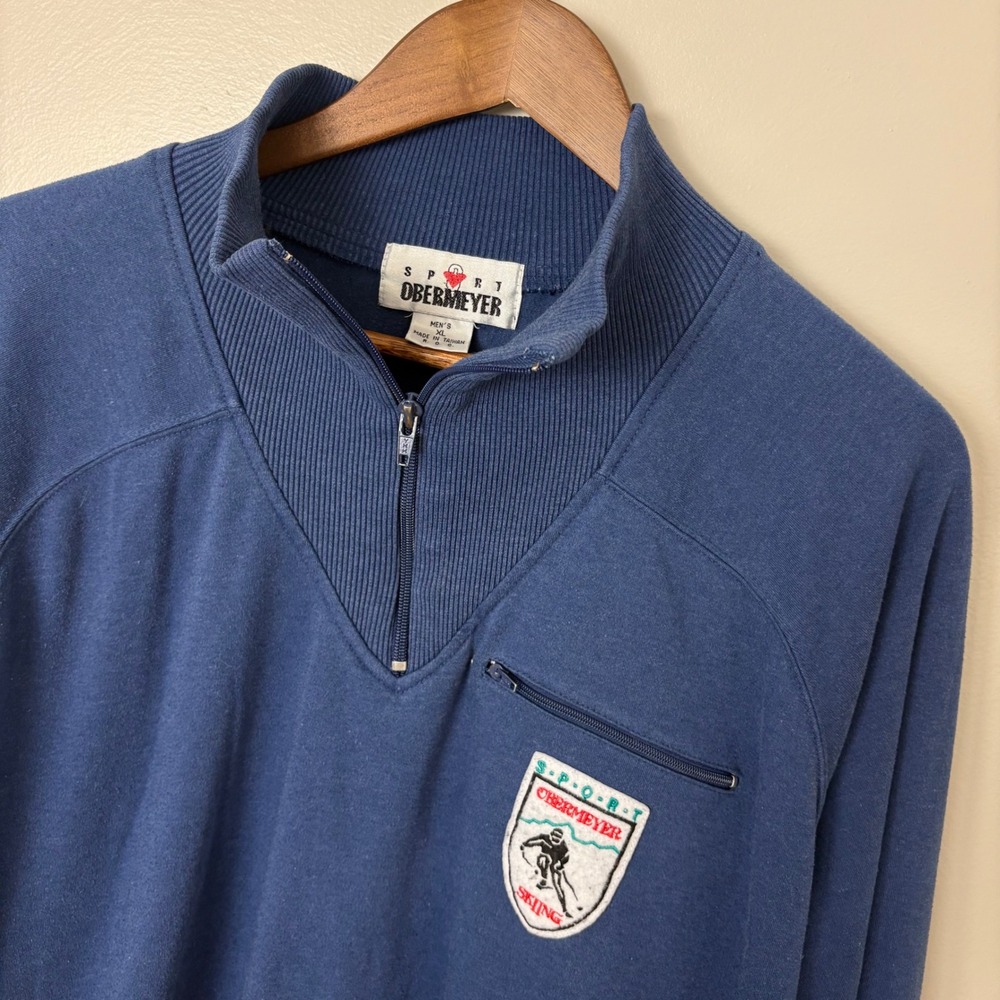 VTG 90s Obermeyer Sport 1/4 Zip Pullover Mens XL Blue Ski Patch Pocket Gorpcore